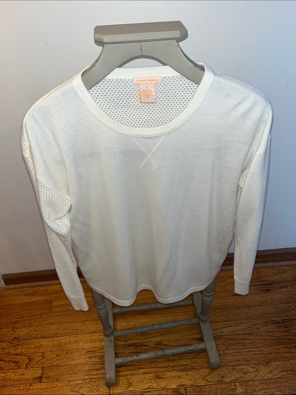 Sweet Romeo Cream Crewneck Perforated Knit Pullover